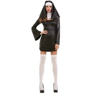 Sinful Sister Sexy Nun Halloween Costume Collar Dress Cosplay Black Womens S NWT